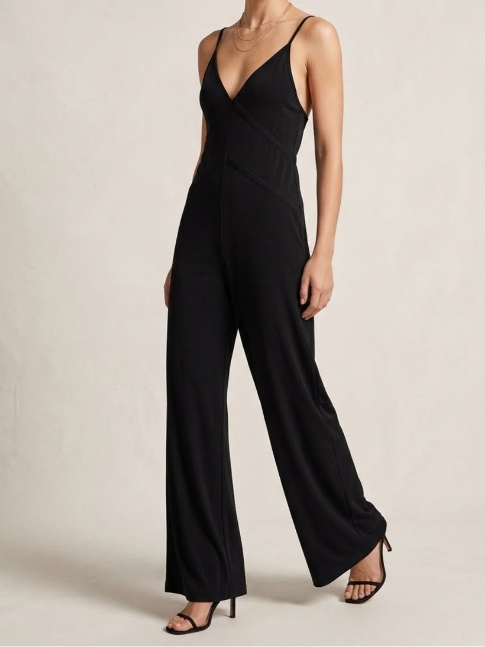 ZARA Wide Leg Jumpsuit Black Stretch Jersey Knit Sleeveless Small